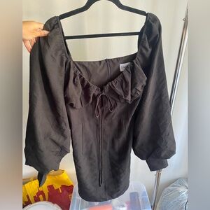 SNDYS Tied Keyhole Black Puff Sleeve Dress